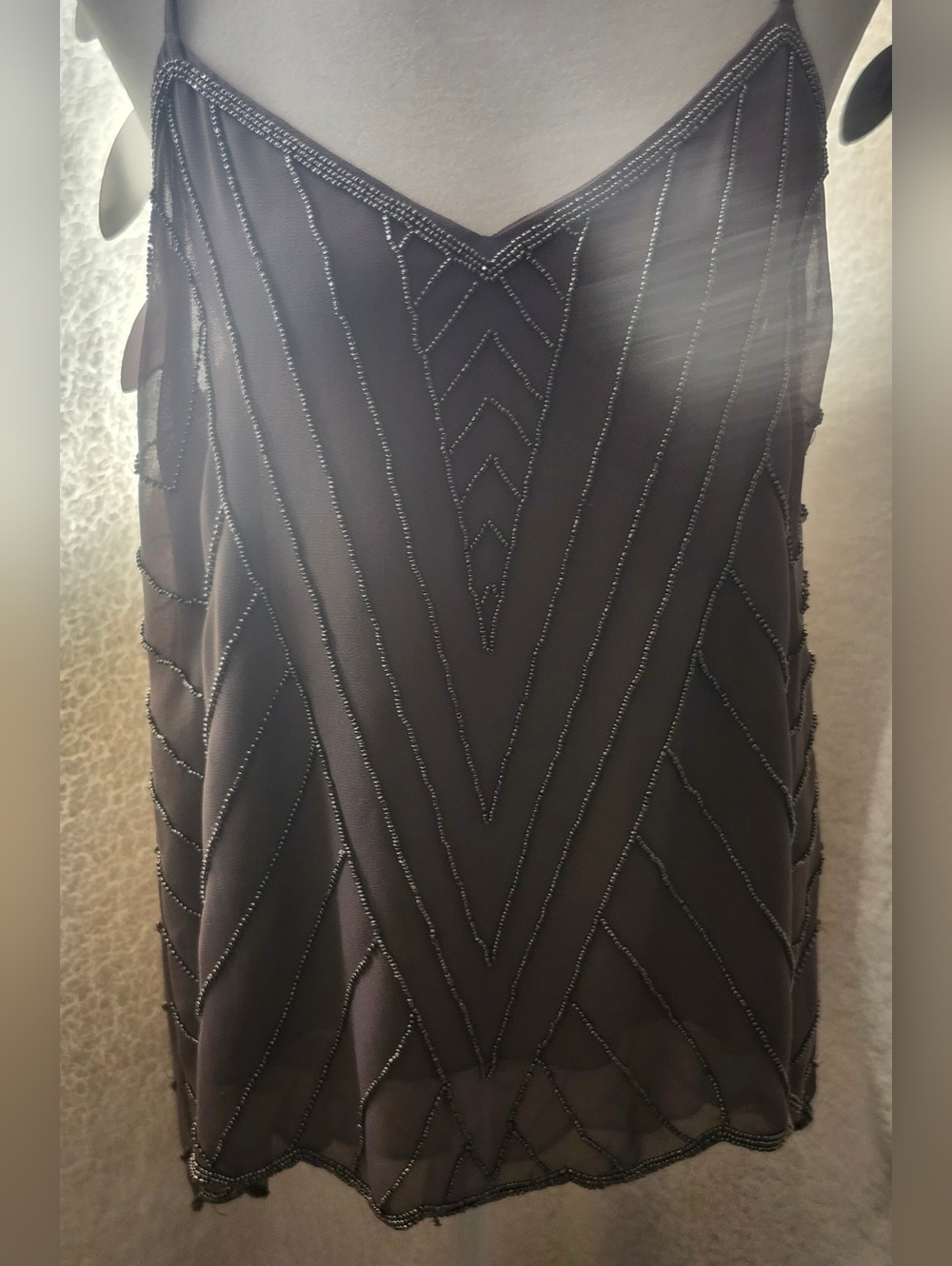 Sheer Strappy V-Neck Slip Top in Taupe